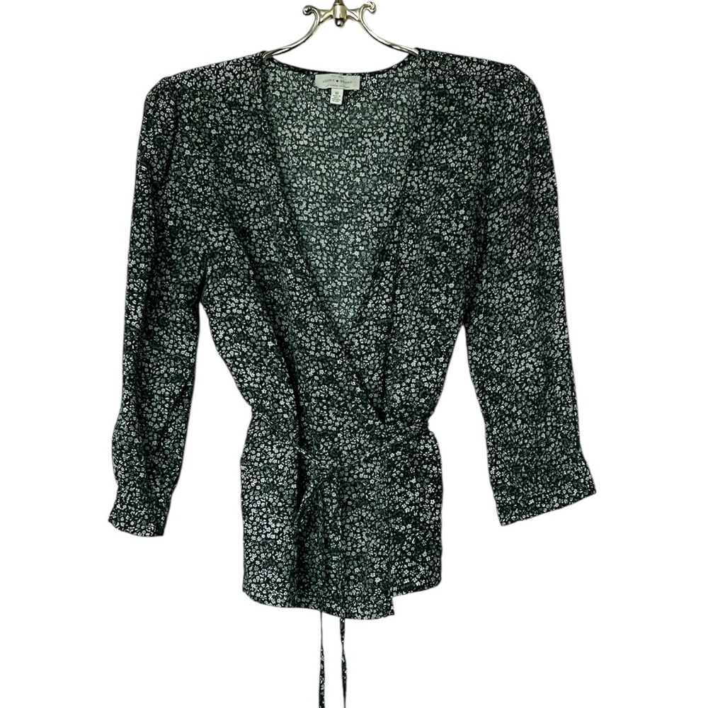 Lucky Brand Printed Green Floral Amelia Wrap Top Size M